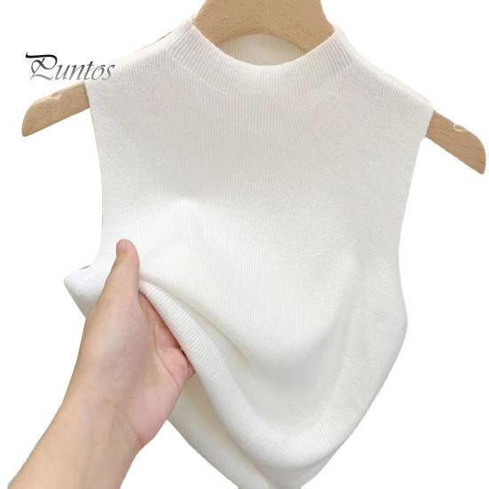 Dámské pletené vestové topy Slim Fit Polovysoký límec Bez rukávů Jednobarevná elastická pletená halenka Denní nošení