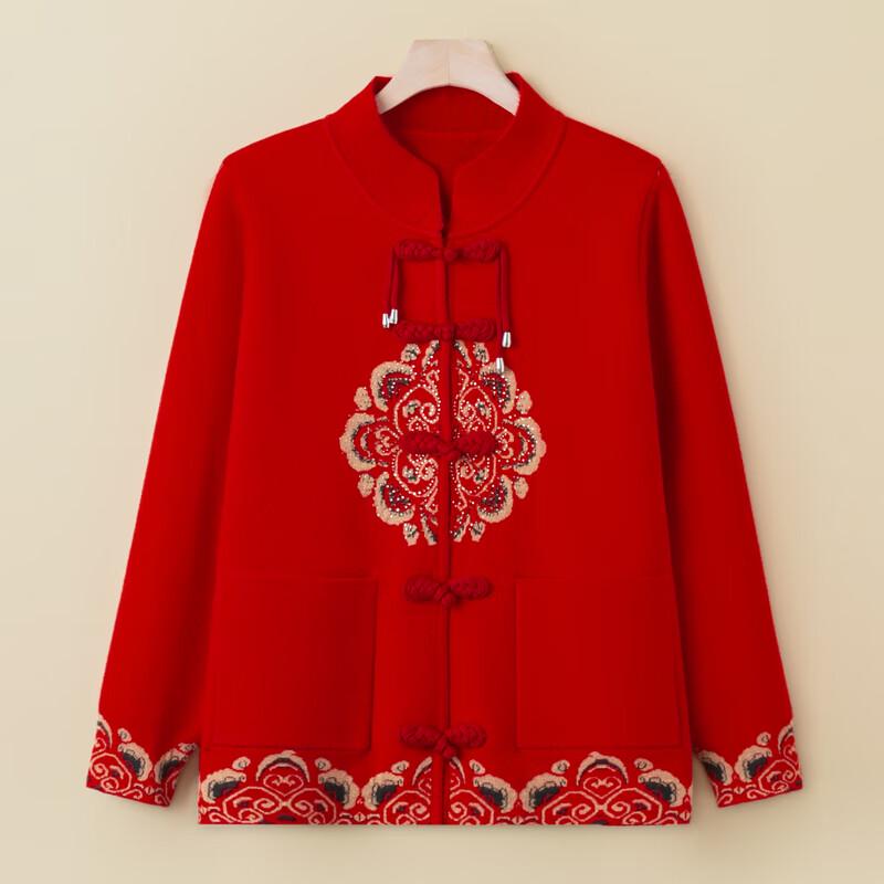 Mid-Aged Women's Chinese Style Fleece Knitted Cardigan