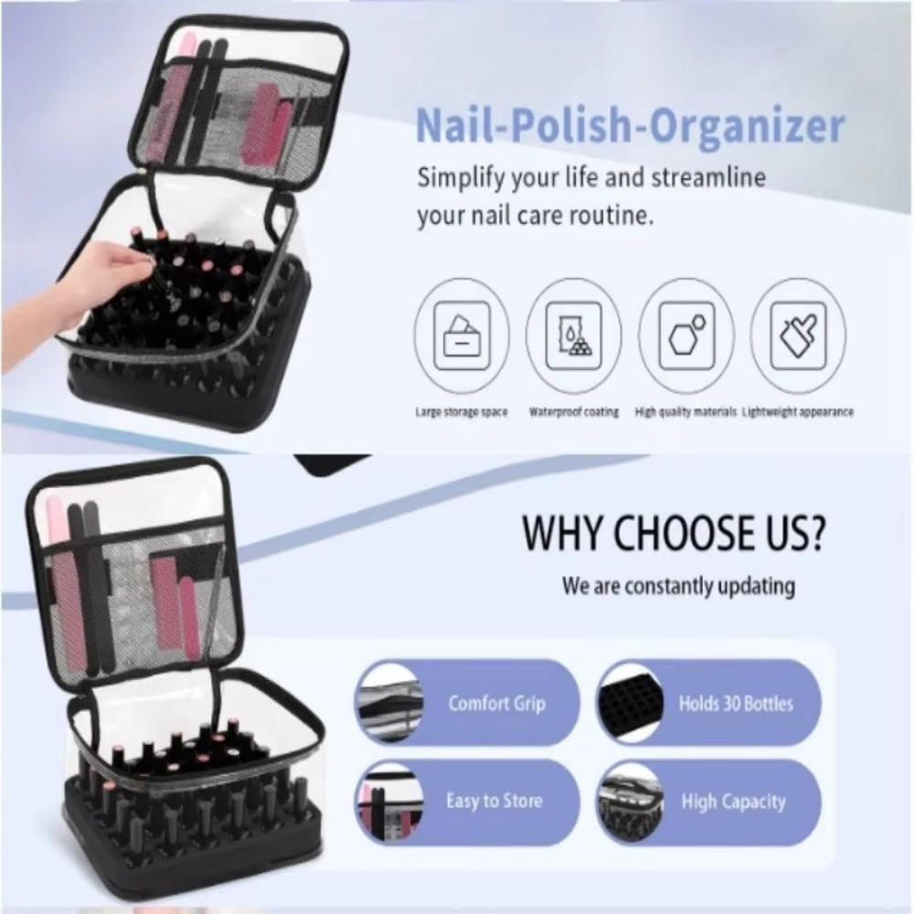 PVC Nail Polish Storage Bag Hand-held Clear Nail Polish Organizer 36 Bottles Holder Large Capacity Cosmetic Bag