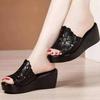 Wedge-heeled Slippers Women's Summer Fashion Hollow Fish Mouth Sandals Thick-soled Open-toed Slippers Women