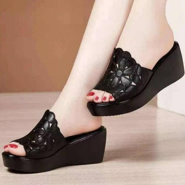 Wedge-heeled Slippers Women's Summer Fashion Hollow Fish Mouth Sandals Thick-soled Open-toed Slippers Women