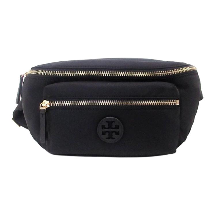 Tory Burch Pattern Logo Zipper Closure Nylon Shoulder Waist Bag Women bags Black 161103-001 Basic Set (Bag+Dust Bag)