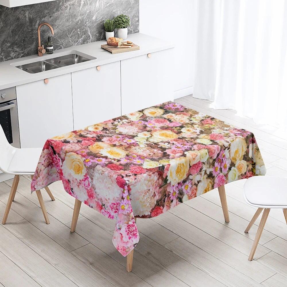 Rose Flower Tablecloth Restaurant Table Decoration Wedding  Anti-Stain Rectangular  Home