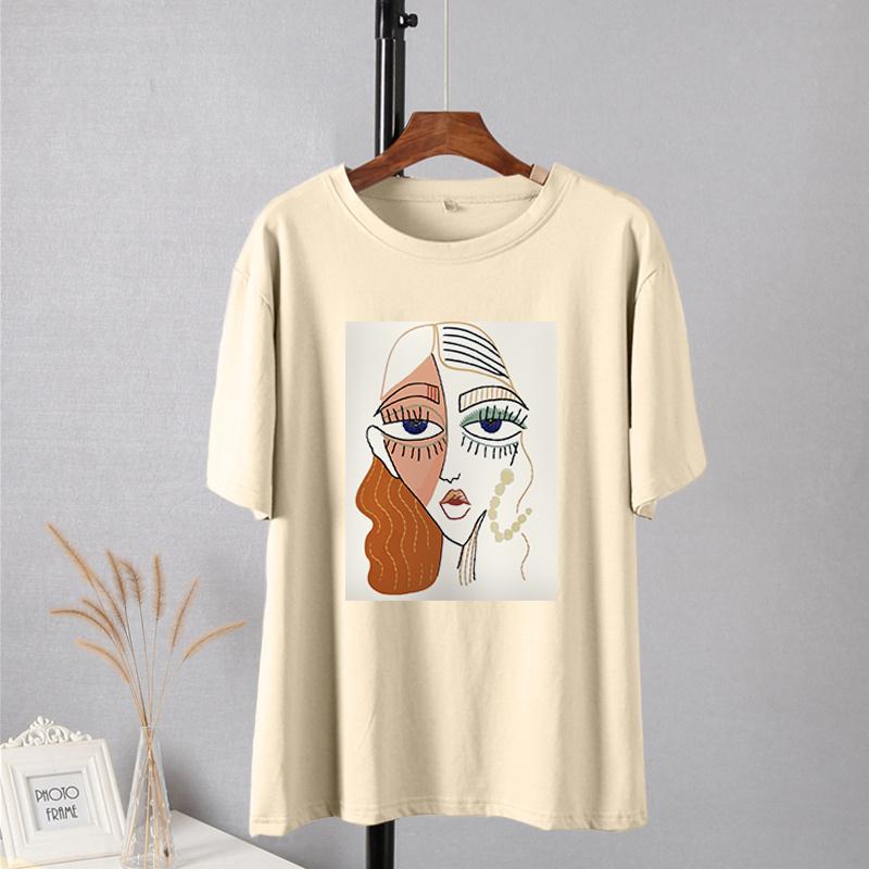 Shellsuning Summer Retro Character Printed T Shirts Women Korean Graphic Trendy Tees Loose Casual Short Sleeve Female Tops