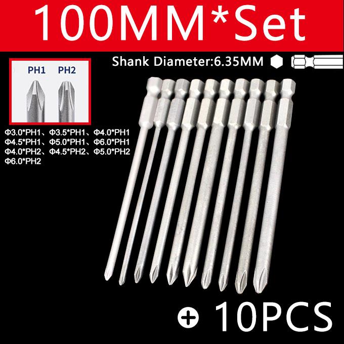 10pcs 100mm Cross Screwdriver Bits Set Alloy Steel Electric Screwdriver 1/4 Inch Hex Screw Driver Bits Hand Tools PH1 PH2