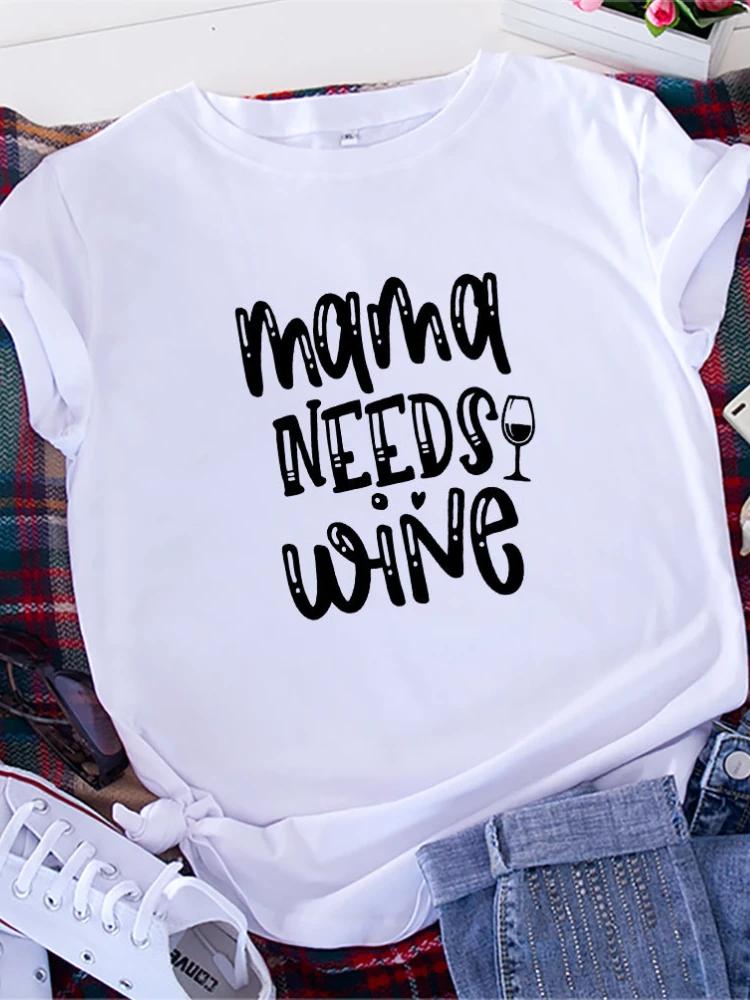 MAMA BRAUCHT WEIN Buchstabenaufdruck T-Shirt Damen Kurzarm Rundhals Lockeres T-Shirt Sommer Damen T-Shirt Tops Camisetas Mujer