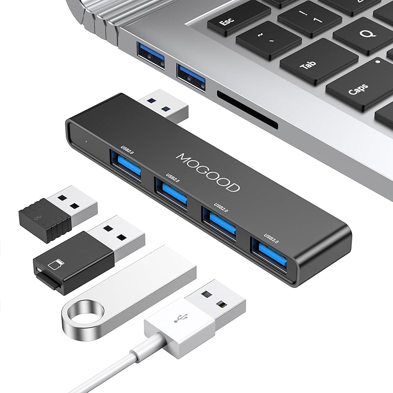 USB Hub 3.0 MOGOOD USB Hub for Laptop USB Splitter USB Port Splitter USB Port Expander USB Multiport Adapter Laptop, Xbox, Flash Drive, HDD, Console, 1 pack