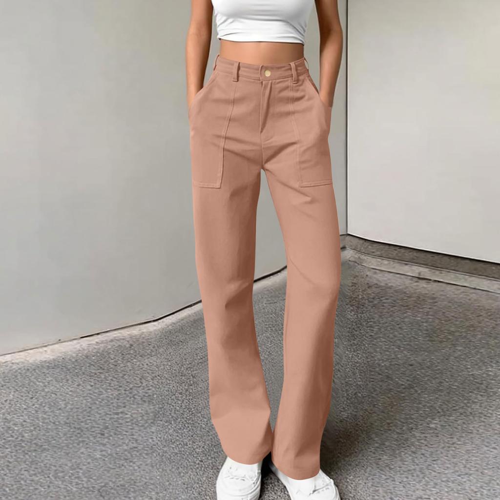 Women's Color Button Loose Sports Casual Workwear Pocket Trousers