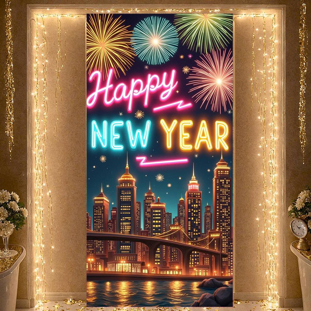 Happy New Year Banner Festive Party Backdrop Night Party Banner Urban Landscape Event Banner For Festive Gathering Outdoor