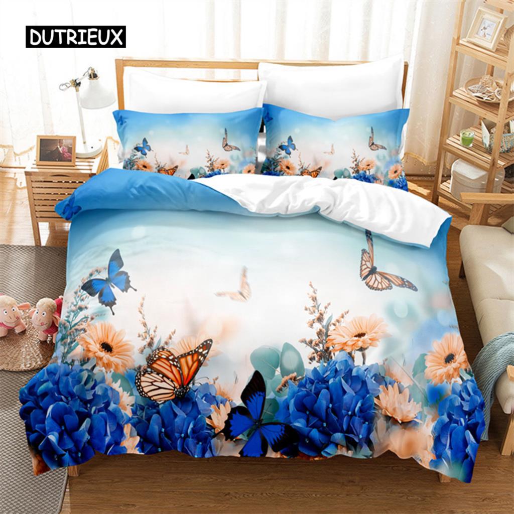 Flower Butterfly Bedding Set Duvet Cover Set 3d Bedding Digital Printing Bed Linen Queen Size Bedding Set Fashion Design