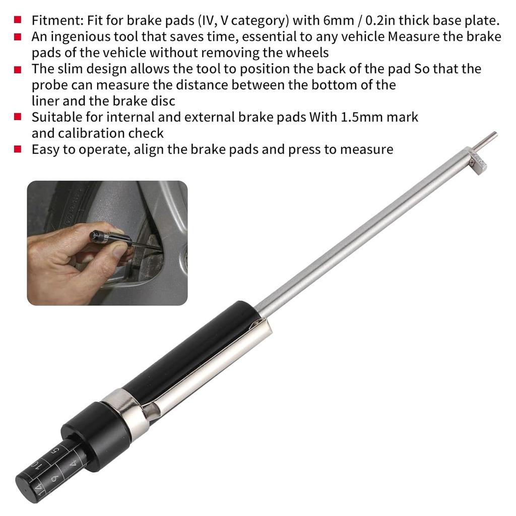 Brake Pad Measuring Tool, Brake Pad Thickness Gauge with Scale Brake Pad Gauge Brake Pad Tester for Internal External Brake Pads Measuring