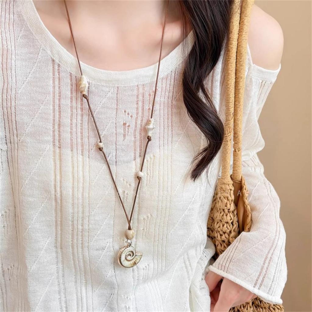 Trendy Resin Starfish Shell Pendant Necklaces for Women Handmade Long Rope Braid Adjustable Necklaces Summer Ocean Jewelry