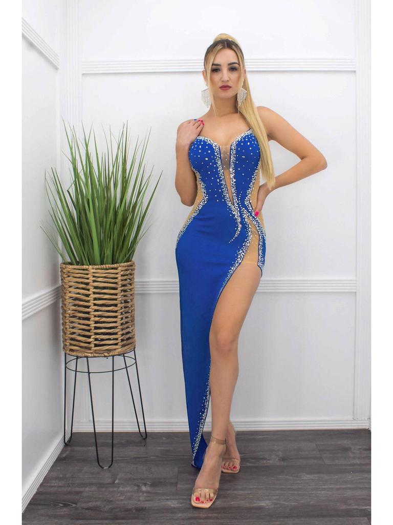 ZQK2567 Sexy See-Through Spaghetti Strap Evening Dress with Hot Drill Design