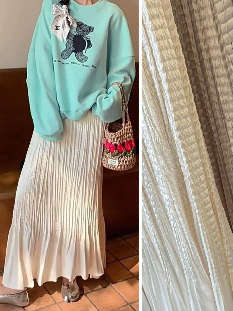 Women's Retro High-Waisted Pleated Satin Midi Skirt - 2026 Spring Collection