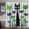 VIKAMA Cartoon Cat Print Shower Curtain Easy Care Nordic Style Bathroom Wet/Dry Separation Healing and Adorable Atmosphere