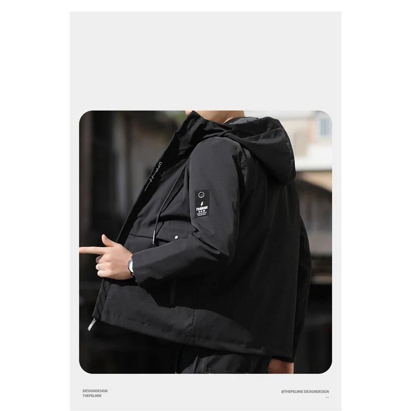 Men's Hooded Windbreaker Jacket Lightweight Zipper Pockets Casual Outdoor Coat