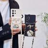 Mirror Wallet Case for Samsung Galaxy S25 Ultra S21 S22 S23 FE S24 Plus A17 Strap Card Slot Crossbody Lanyard Cord Flower Cover