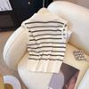 Hangzhou Sijiqing New Striped Design Knitted Sweater Women's Summer Polo Collar Single-breasted Top