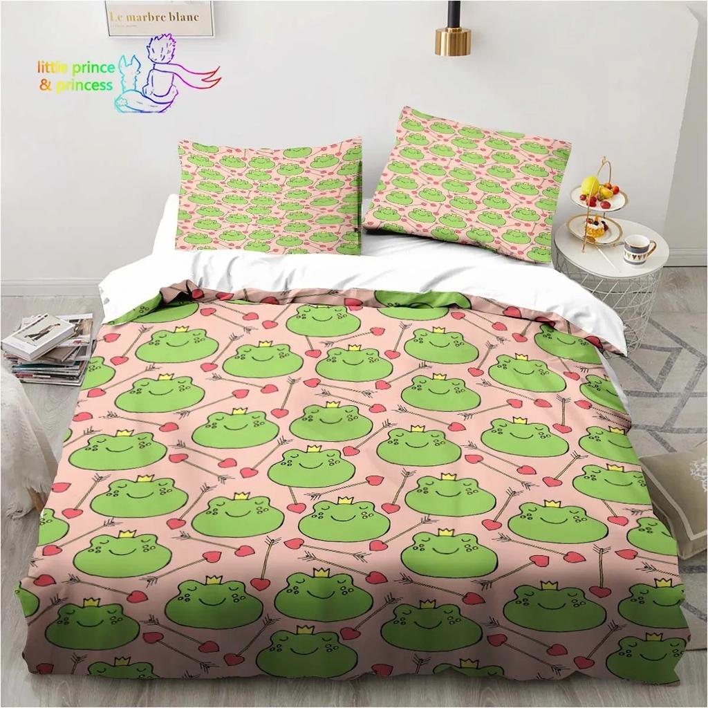 Kawaii Cute Cartoon Frog Comfortable Duvet Quilt Cover Pillowcase Bedding Set Children Bedroom Decoration Home Textile