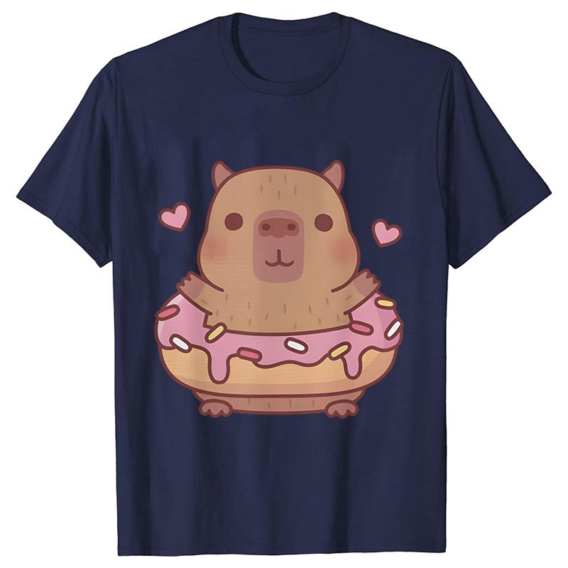 Cartoon Capybara Donut Y2k Tops Women T-shirt Summer Harajuku Fashion Streetwear Cute Kawaii Graphic Female Clothing Ulzzang Tees