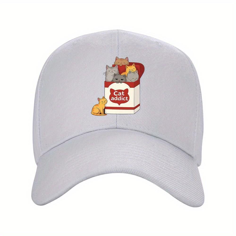 Cat Addict Box Graphic Baseball Cap Adjustable Unisex Sporty Outdoor Casual Hat