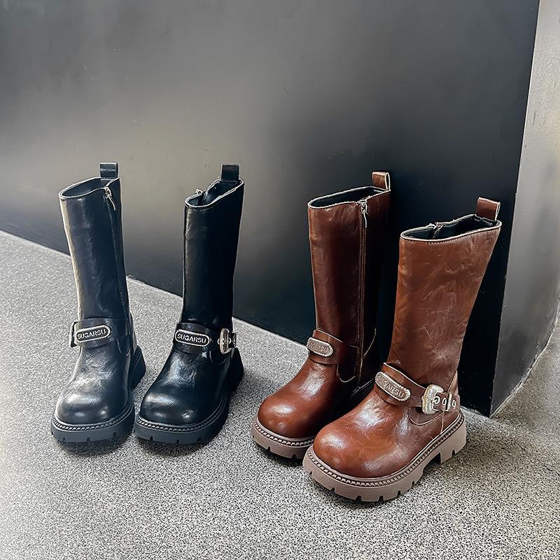 2025 autumn and winter new children's fashion long boots high leather boots medium and older children's knight boots girls' fashion Martin boots