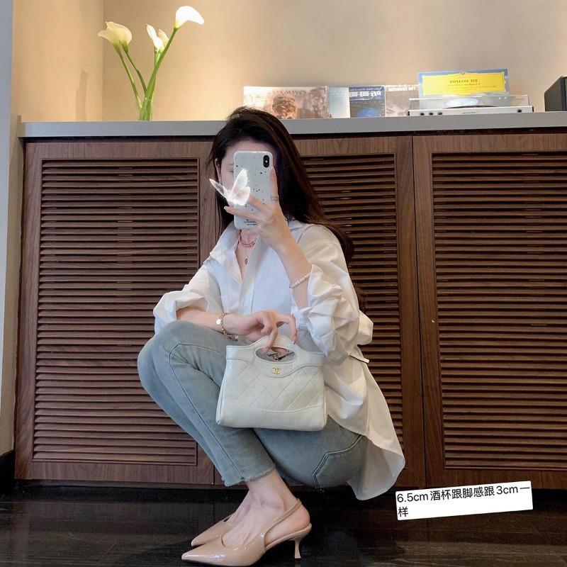 Sheepskin version temperament commuter pointed single shoes women's shallow mouth elegant high heels empty bag head sandals