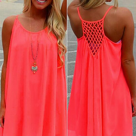 Sexy Women's Summer Casual Sleeveless Strap Backless Beach Dress for Evening Party