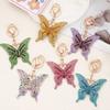 Keychain Pendant Colorful Rhinestones Inlaid Shining Butterfly Design Key Chain with Lobster Clasp Bag Charm Backpack Accessory