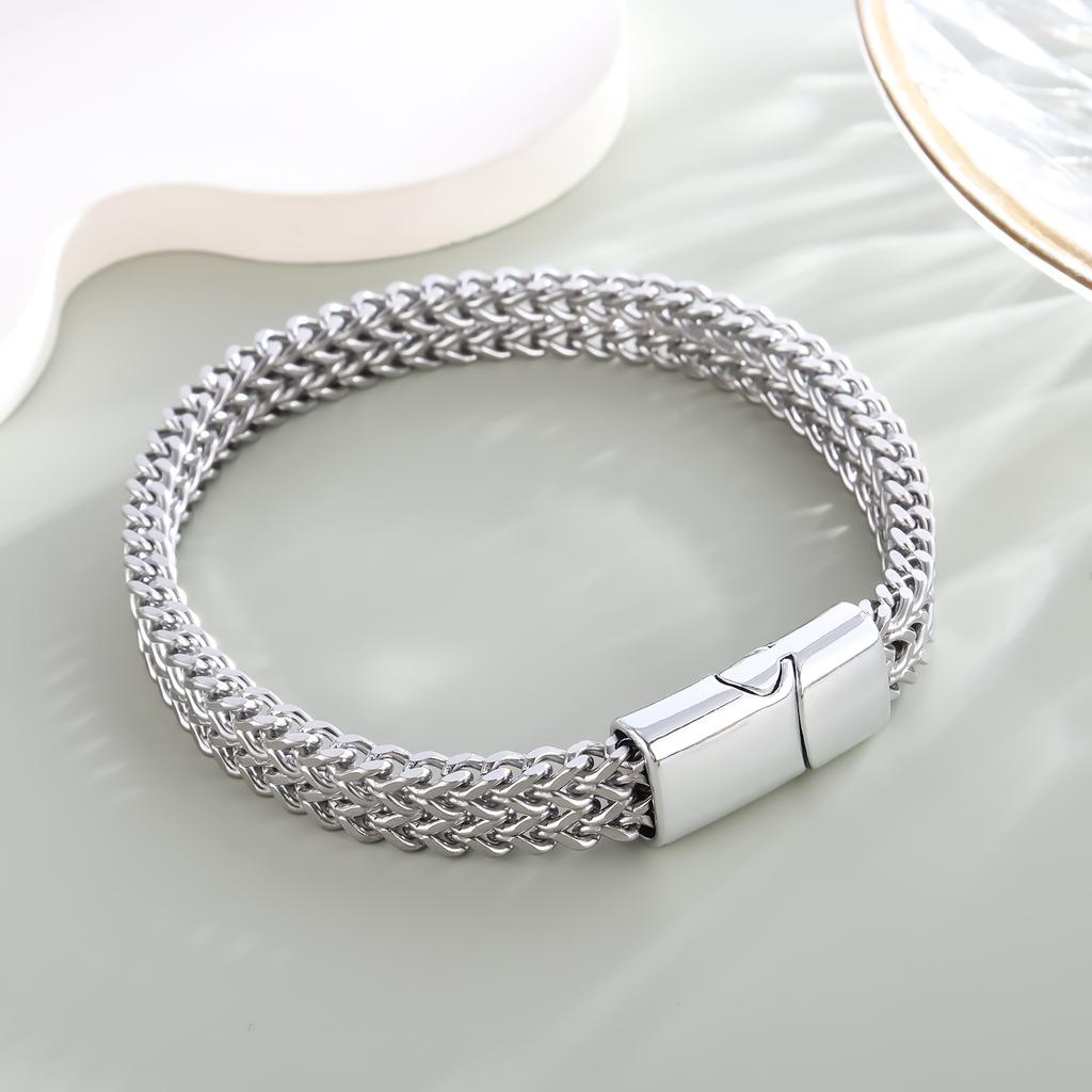8 * 4MM Stainless Steel Bracelet For Men, Double Front And Back Punk Hip-hop Bracelet