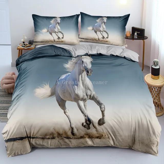 Horses Printed bedding Set Twin Full Queen King Duvet cover Comforter cover set Soft Quilt Pillowcase Animals Bed Linen for gift