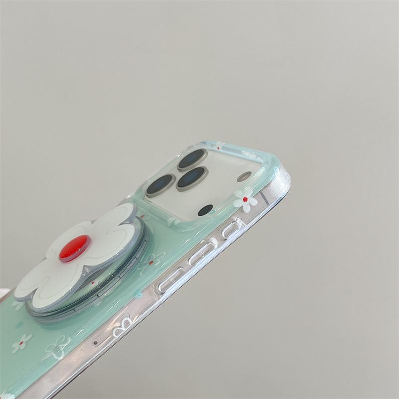 Mint Green & White Floral Magnetic Stand Case for iPhone 17/16 Pro Max/15 Pro