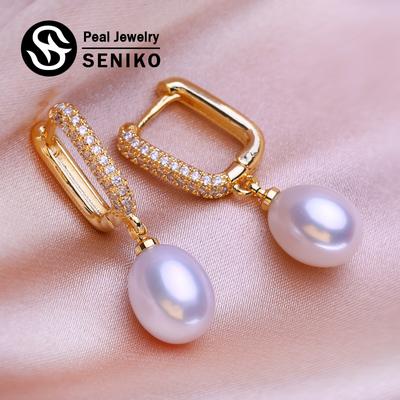 8-9mm Natürliche Süßwasser Perle Ohrringe Geometrie Design Mode Zirkonia Clip Ohrringe Für Frauen Ohrringe Mädchen Geschenk