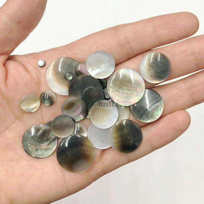 Black Mother of Pearl Round Pieces for Jewelry and Nail Art - Sizes 5mm to 20mm