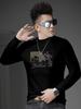 European Style Half-High Collar Long-Sleeve T-Shirt for Men, 2025 Autumn Trendy Brand Printed Rhinestone Casual Top Men's Base Shirt