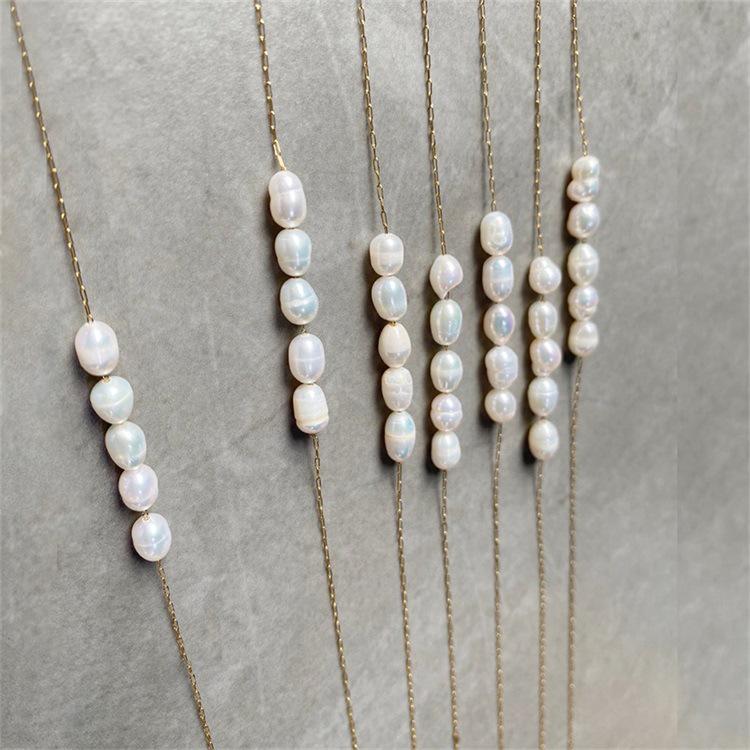 Elegant Freshwater Pearl Necklace with 14K Plated Titanium Steel Clavicle Chain - Versatile Design for Women