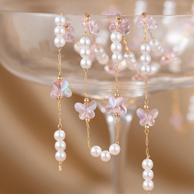 0.5/1 Meter Golden Stainless Steel Beaded Chain Crystal Butterfly Chain Pearl Beaded Chain DIY Necklace Bracelet