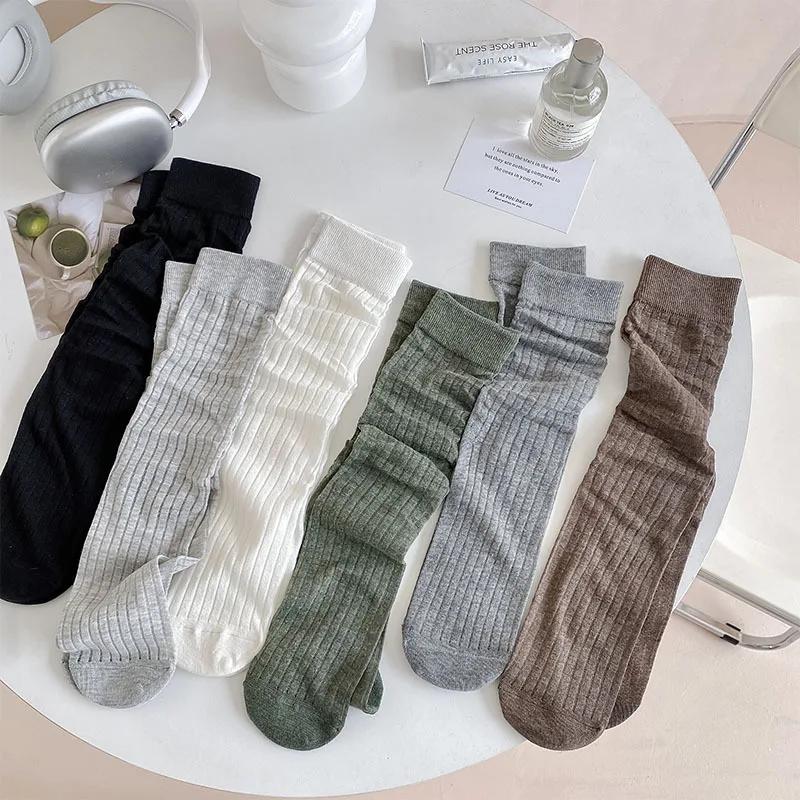 Breathable Summer Thin Women Socks Japanese Fashion School Girls Loose Long Socks Korean Style Solid Color Black White Socks Sox