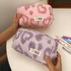 Plush Girl Heart Makeup Bag Portable Travel Storage Organizer With Hanging Loop For Students