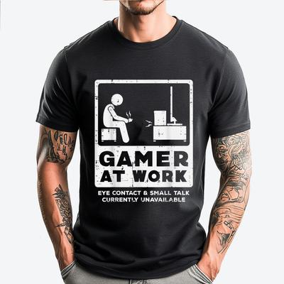 Gamer At Work Funny Video Gaming Men Boys Kids Teens Youth Vintage T Shirts TShirt Luxury Short Sleeve