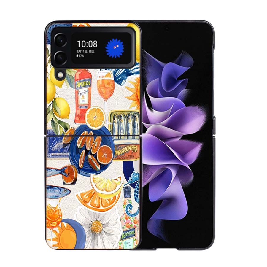 Seaside Scenery Wine Lemon Phone Case For Samsung Z Flip 7 6 5G Galaxy Z Flip4 Z Flip5 Z Flip3 Coque Black Hard PC Shell Protect