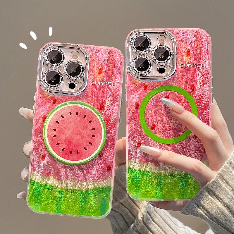 The Xigua Stand Is Suitable for Apple 16 Pro Max Phone Cases, 15 Precision Hole Magnetic Feather Yarn 13, Niche 14, Premium Feel, 11