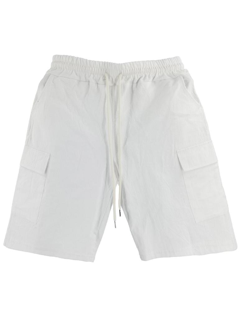 Men's American Style Multi-Pocket Cargo Shorts, Casual Loose Linen Drawstring Shorts