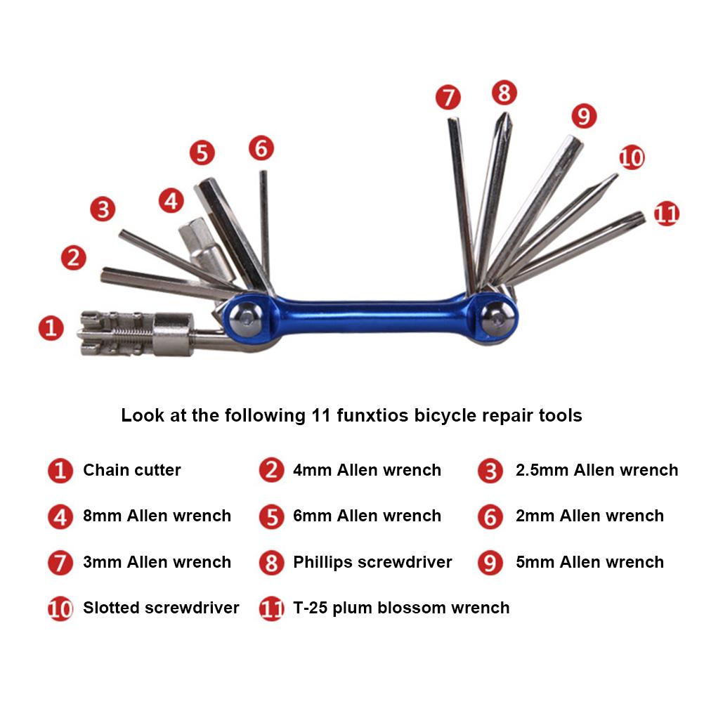 11 In 1 Bike Tools Bike Repair Tool Kit Wrench Screwdriver Chain Multifunction Tool