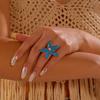 Bohemian Enamel Starfish Rings for Women Colorful Rhinestone Ocean Sea Star Pearl Finger Ring Summer Vacation Charm Jewelry Gift
