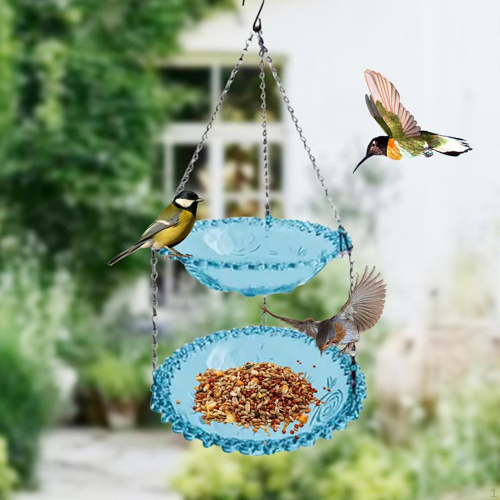 Bird Feeder for Garden, Hanging Bath Ornament, Double Layer Feeder, Garden Bath,