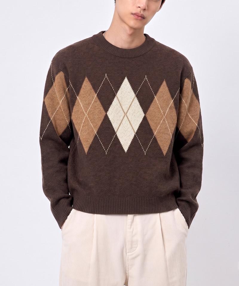 UNDEROFF Argyle Crop Knit Brown