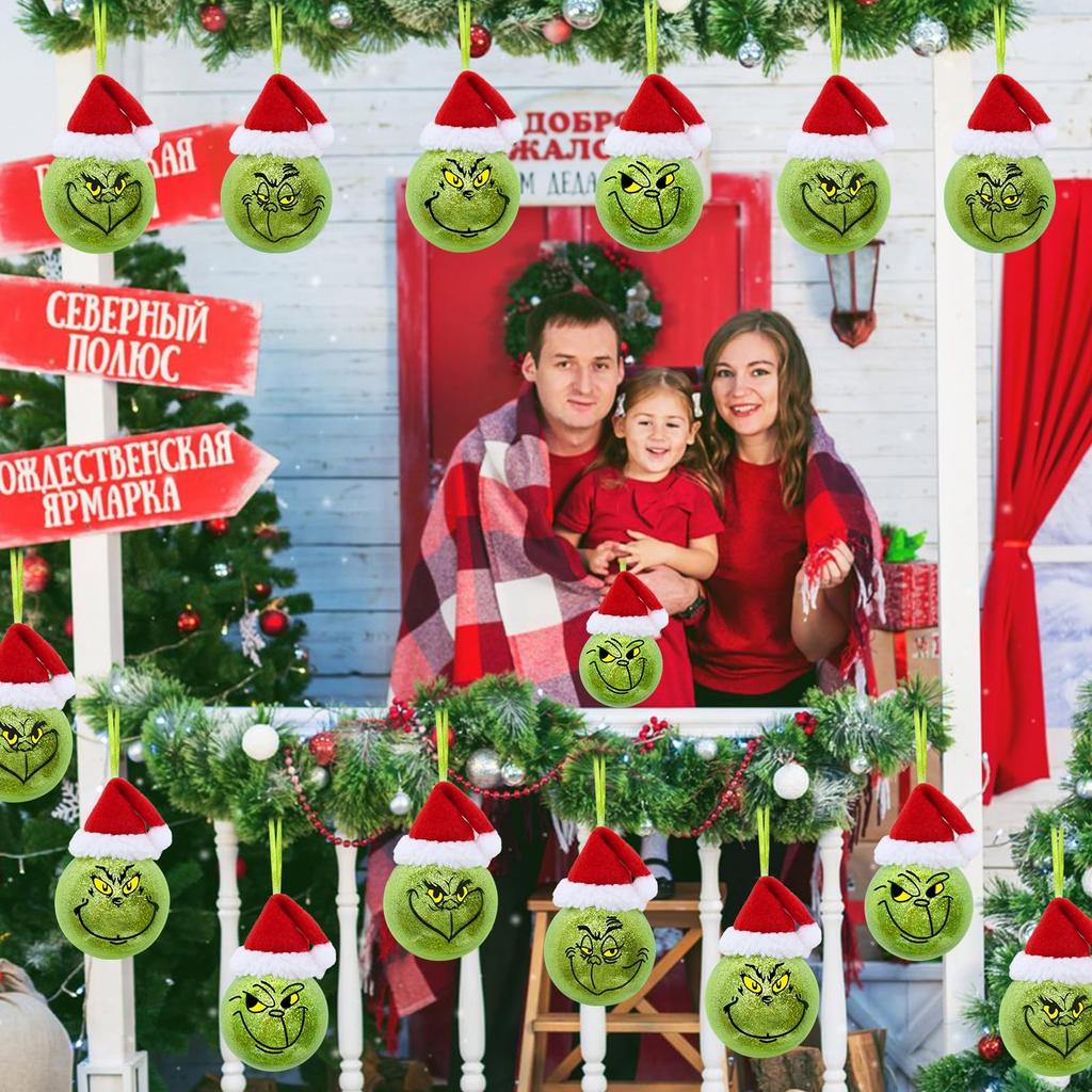 12PCS-Pack Of Christmas Decoration Christmas Tree Ornaments With Green Hair, Cute Decoration Props
