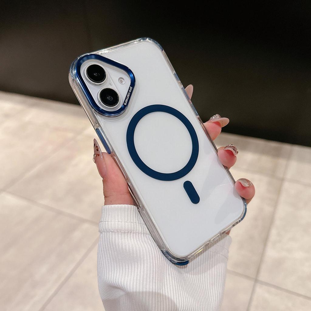 Crystal Color Magnetic Phone Case for Apple 17 Pro Max with Trendy Metal Lens Frame and Large Hole