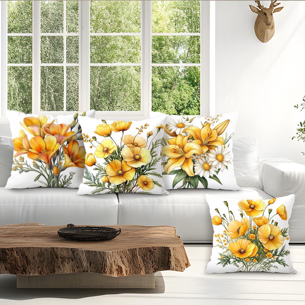 Yellow Floral Pattern Pillowcase Printed Polyester 40/45/50cm Throw Pillowcover Decorative Sofa Cushion Pillowslip Home Decor